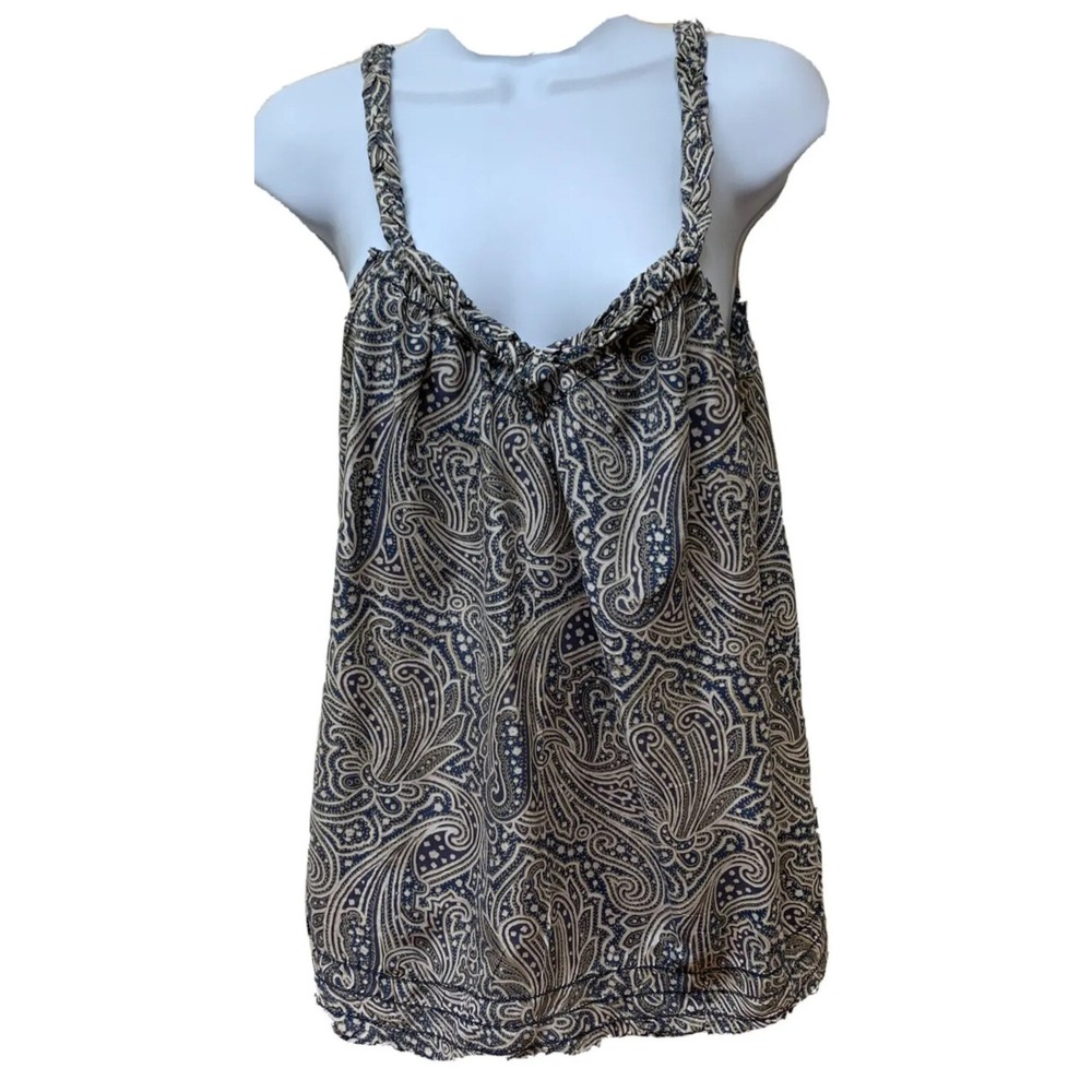 Banana Republic Y2K Women's M 100% Silk Paisley Camisole Tank Top Purple Blue